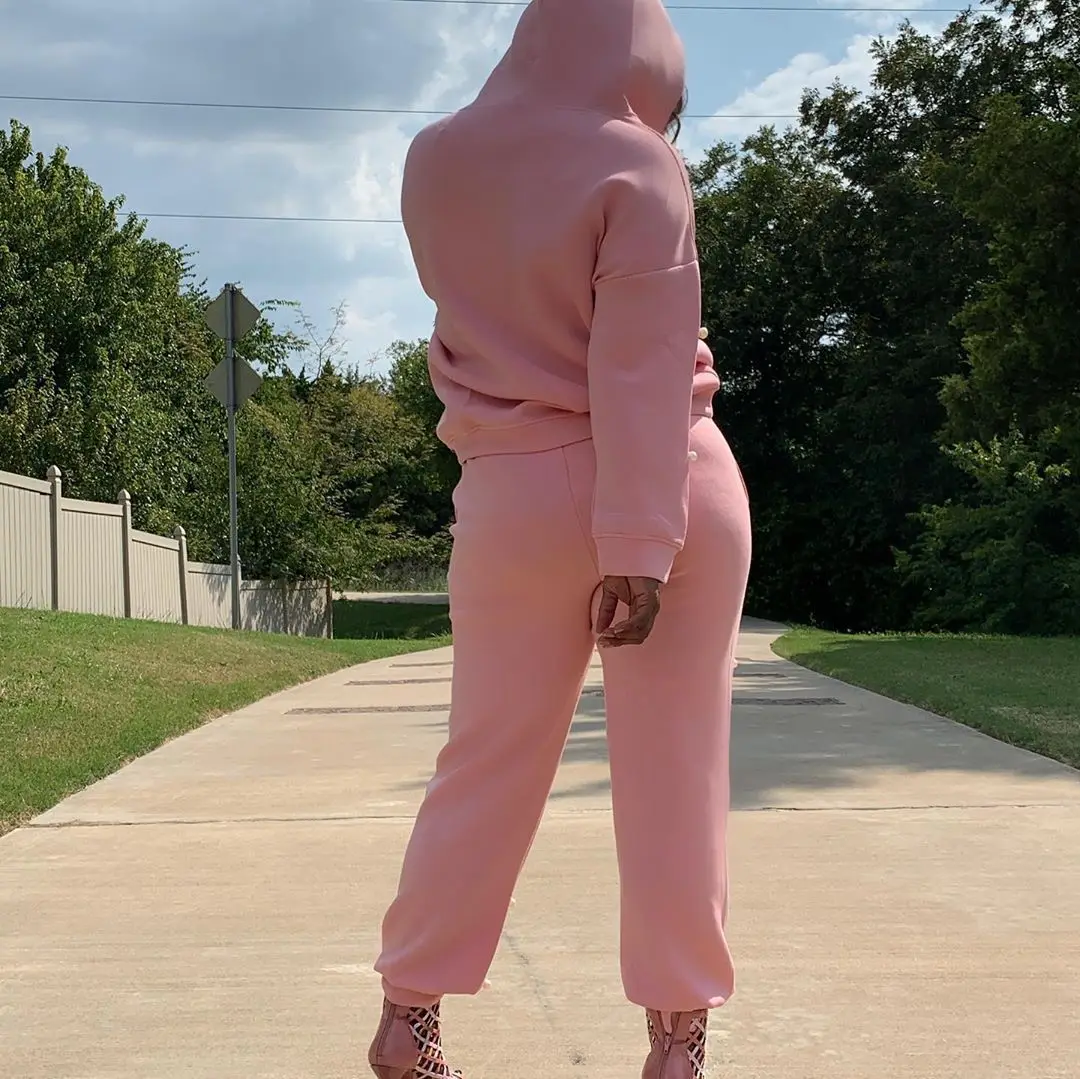 

Autumn winter women long sleeve hoodie sweatshirt+sweatpant 2piece set matching sets Black/pink/gray beaded tracksuit sweatsuits