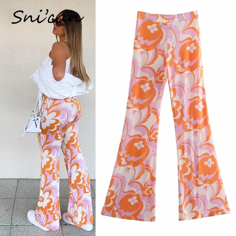 

Floral Print Satin Pants Za Woman 2021 Summer Fashion Wide Leg Long Trousers Female Vintage Pantalones Mujer Ladies Bottom New