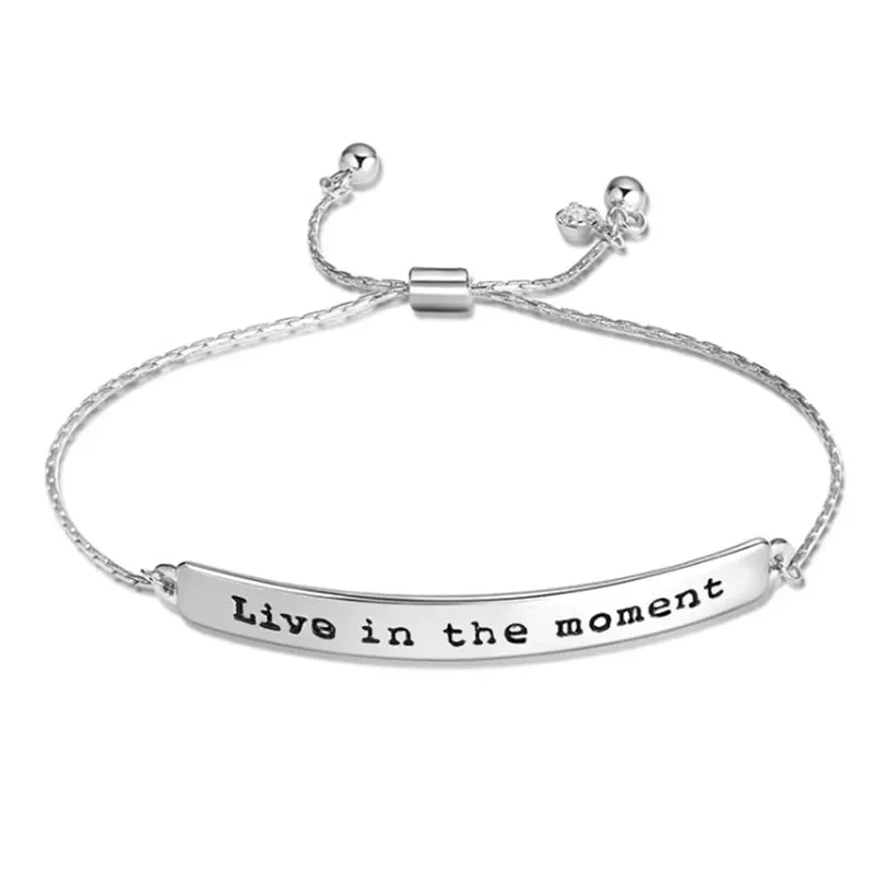 Вдохновляющие цитаты бар браслеты из розового золота с гравировкой CZ Следуйте за