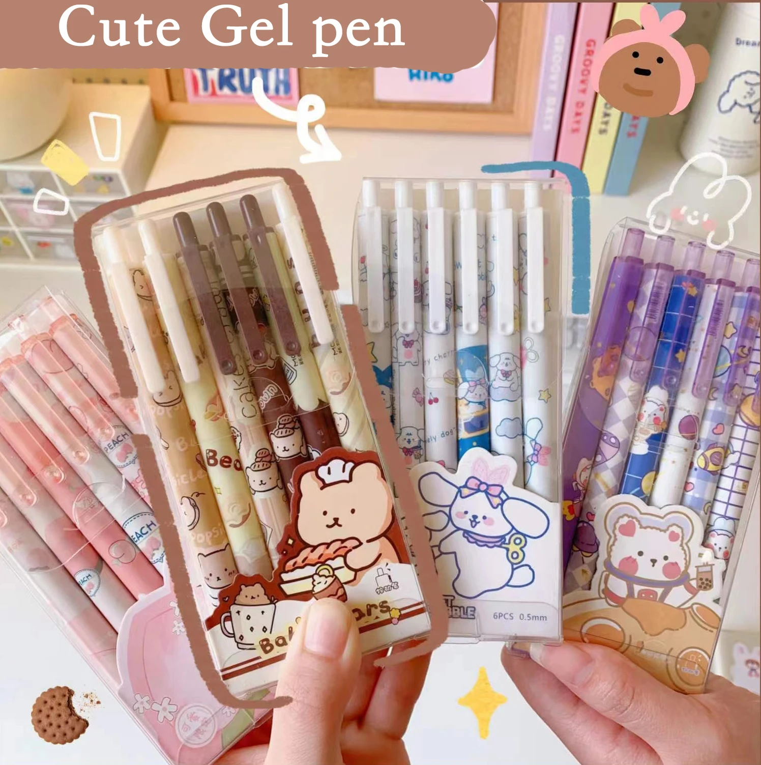 

6 шт./коркор. Kawaii 0,5 мм аниме мультфильм медведь Кот гелевая ручка пресс авторучка Подпись авторучка нейтральная авторучка Школа Письменные принадлежности