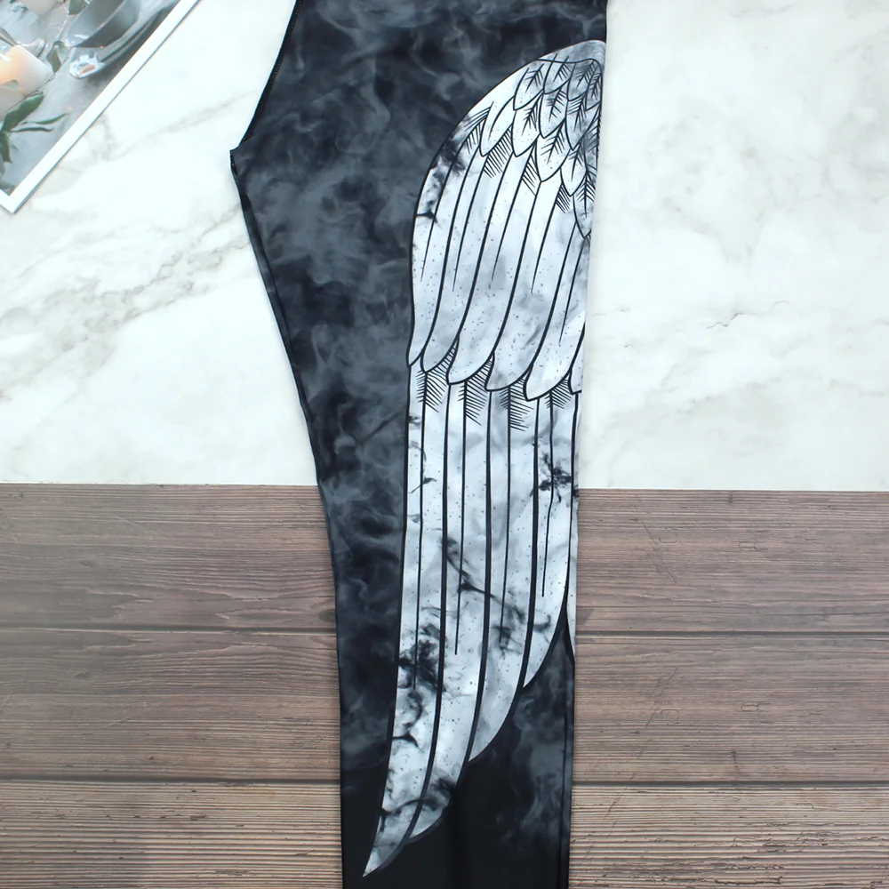 Black &amp White Devil's Wings Women's Fog Smudge Yoga Leggings Fitness Workout Tight Pants | Спорт и развлечения
