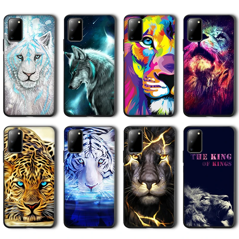 Lion Tiger Case for Samsung Galaxy S21 A51 A50 A71 S20 A21S A12 A52 A72 A70 S10 S9 S8 S10e Note 20 10 9 8 Plus Ultra Black TPU