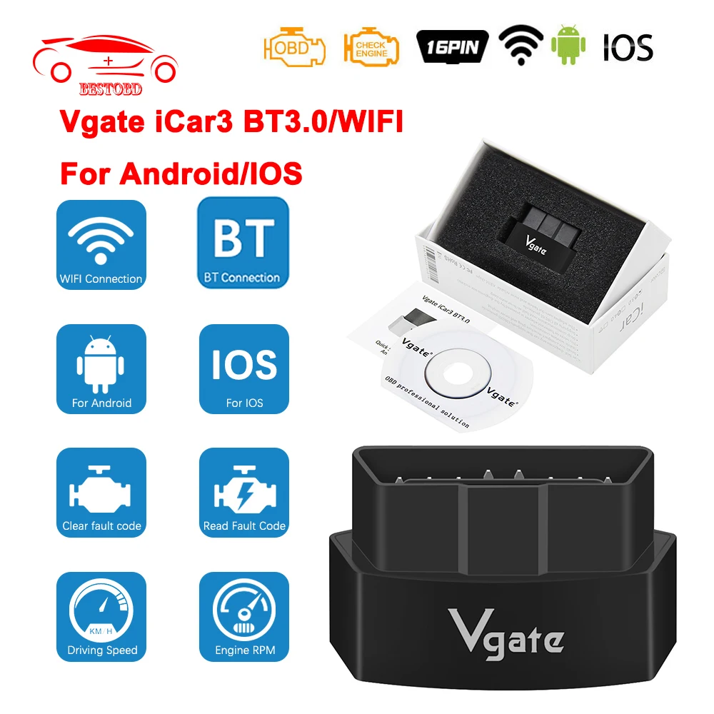Vgate iCar3 elm 327 Wifi BT-беспроводной для IOS/Android OBD 2 OBD2 автоматический диагностический