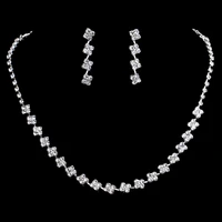 gu141 shiny silver plated crystal zircon necklace earrings set wedding bridal jewelry set