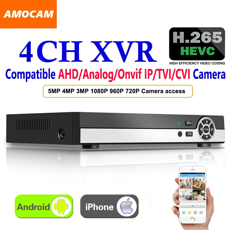 

Upgrade 4CH 5MP H.265 Super CCTV XVR AHD NVR DVR Digital Video Recorder for AHD CVI TVI Analog IP Surveillance Security Camera