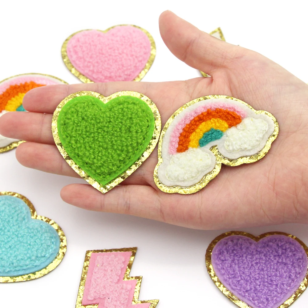 1Pcs Sequin Chenille Embroidery Patches Rainbow/Lightning/Heart Appliques Iron On For Children Woman Clothes | Дом и сад