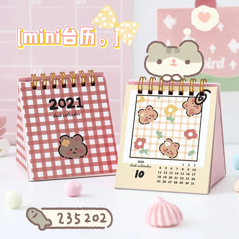 Kawaii/с рисунком милого мишки Портативный настольный мини календарь 2021 ящик для