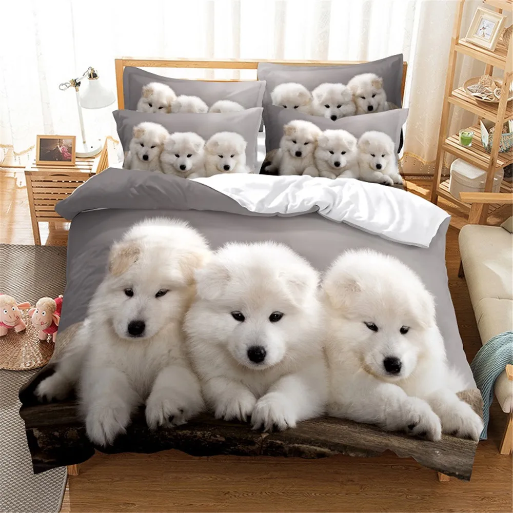

Комплект постельного белья с 3d-изображением белой собаки, Комплект постельного белья с пододеяльником, Комплект постельного белья, Комплек...
