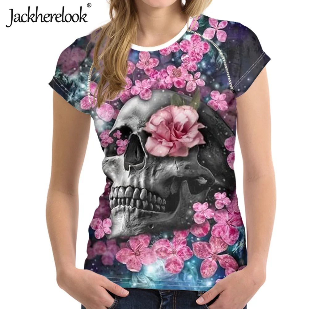 

Футболка Jackherelook с принтом в виде сахарного черепа, летняя футболка в стиле Харадзюку, Женская Цветочная футболка с круглым вырезом, повседн...