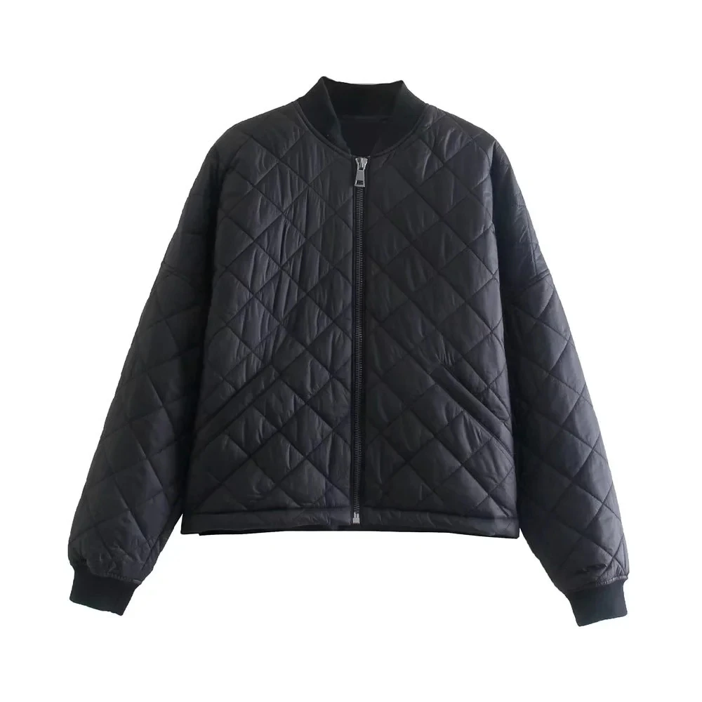 

TRAF Woman Quilted Bomber Coat Jacket Women Black Parkas Woman 2021 Cropped Warm Jacket Oversize Zipper Jacket Padded Coats