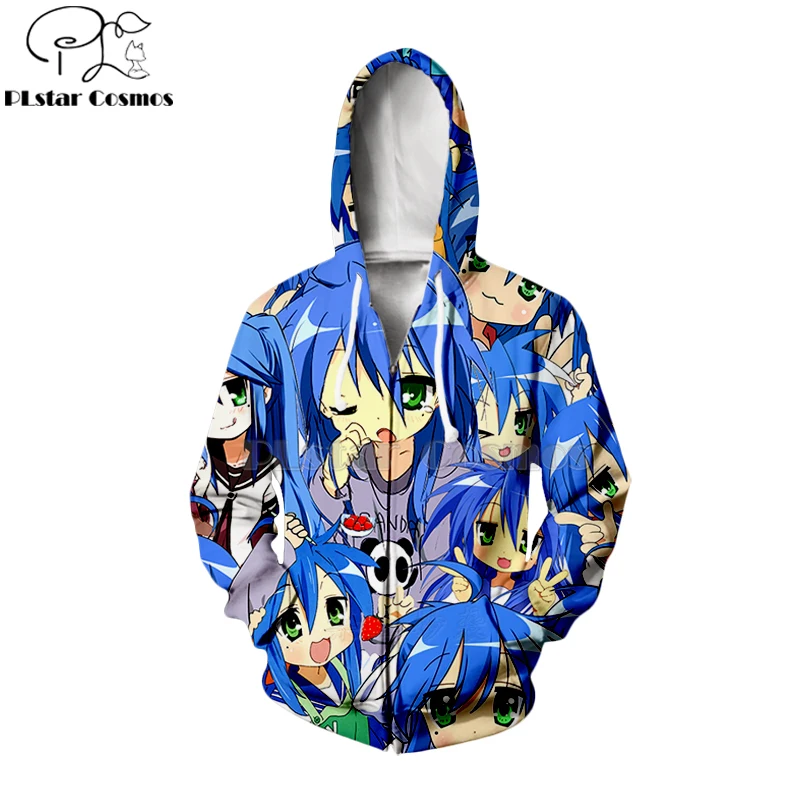

PLstar Cosmos Lucky Star Hoodies Blue Cool Anime Couple Fans Pullover Casual Male/Women Fashion Streetwear zipper Hoodie