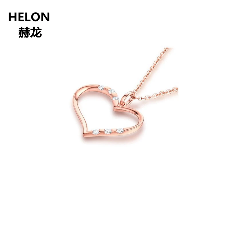 

3mm Round Natural White Topaz Pendant Solid 10k Rose Gold Women Heart Pendant Anniversary Engagement Wedding No Necklace