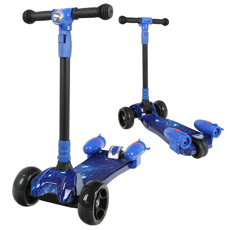 Children 4wheel Stunt Scooter Foldable Luminous Headlight Electric Flash Spray Height Adjustable Bluetooth Music Player Kids Toy | Игрушки и
