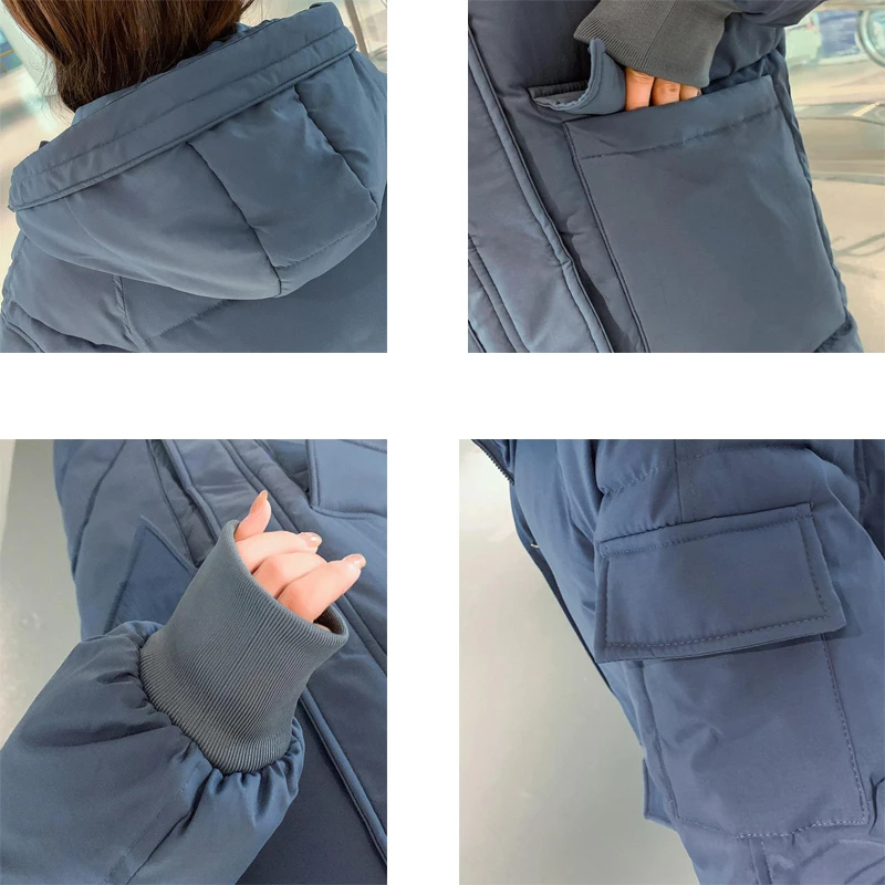 Женский зимний пуховик средней длины с капюшоном модная теплая утепленная