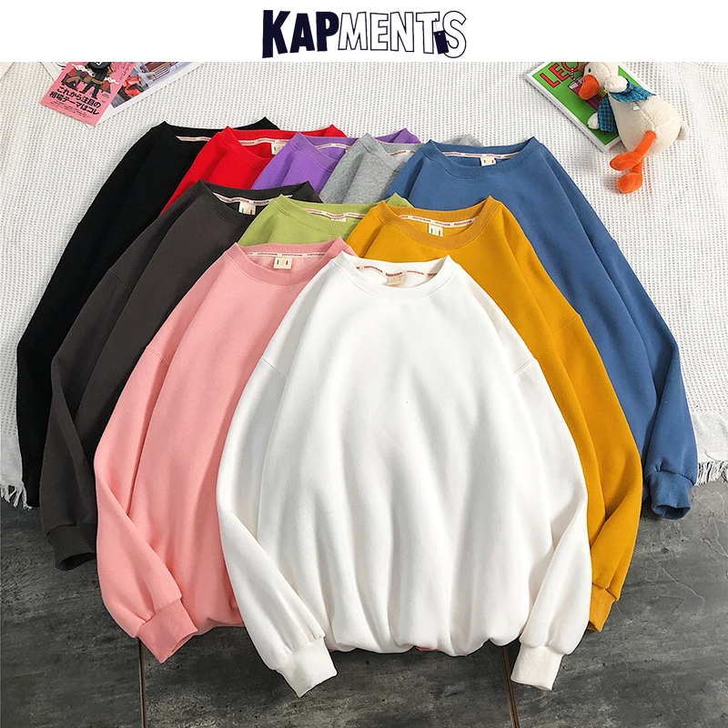 

KAPMENTS Men Harajuku Korean Kpop Pullover Hoodies 2021 Couple Oversized Streetwear Sweatshirts Couple Solid 10 Colors Clothes