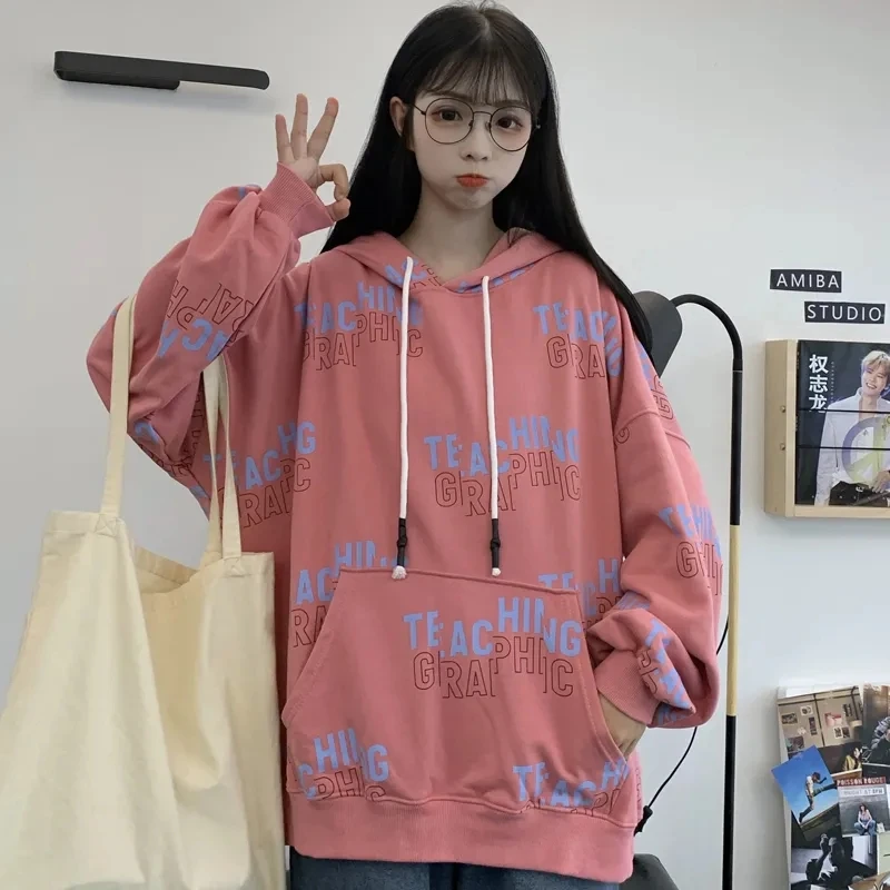 

Женская свободная толстовка Корейская кавайная одежда в эстетике y2k Harajuku стильное японское пальто на раннюю осень толстовка Свитшот улична...