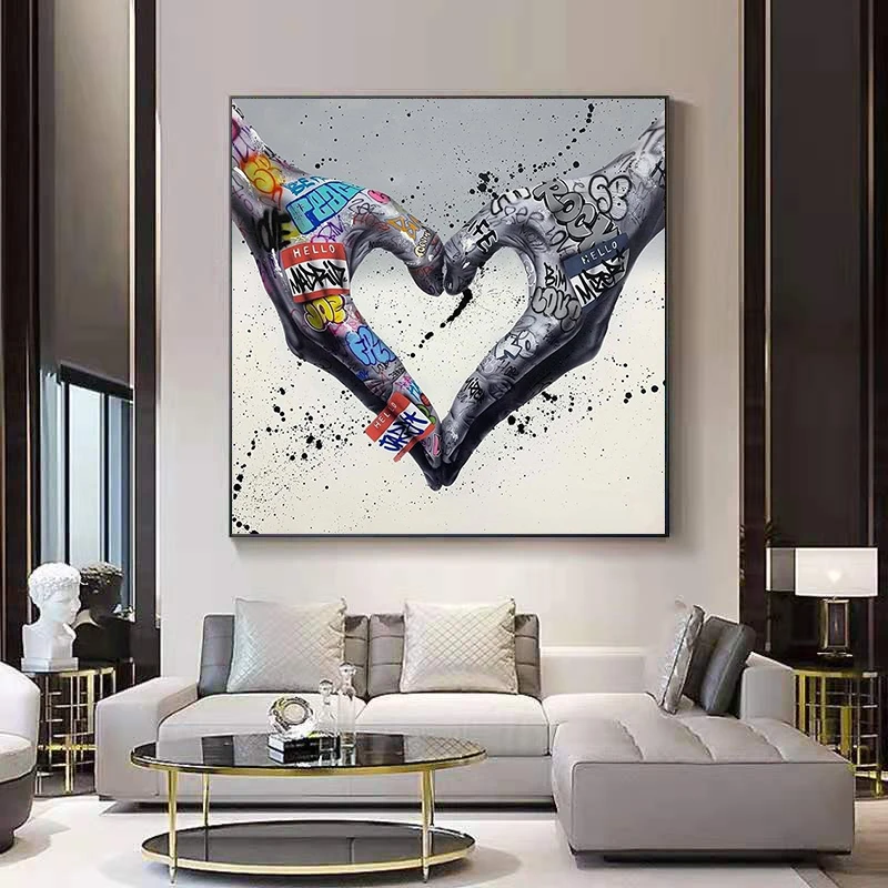 

Abstract Graffiti Art Canvas Painting Gesture Love Heart Posters Prints Cuadros Wall Art Picture for Living Room Home Decor