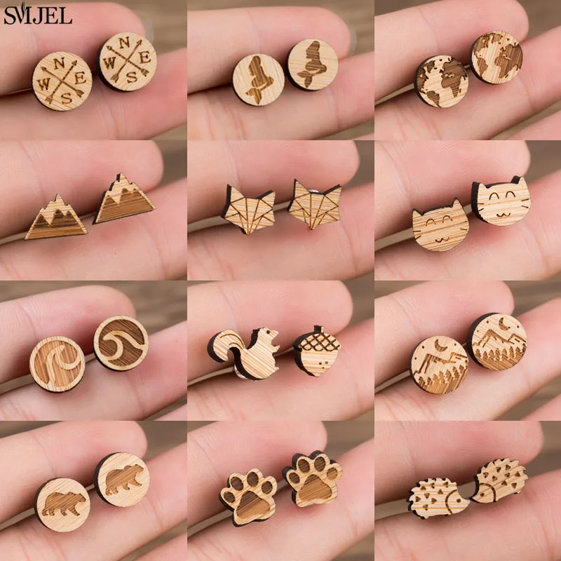 Женские и детские серьги SMJEL винтажные гвоздики в виде Снежной Горы деревянные с