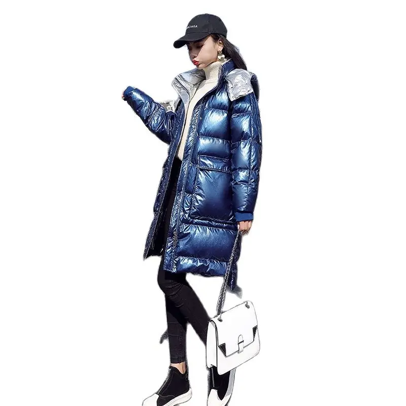 

Winter Women Down Jackets Female Down Coat Shiny Hooded Bread Clothing Womens Warm Jacket Fashion 2019 NEW BLUE