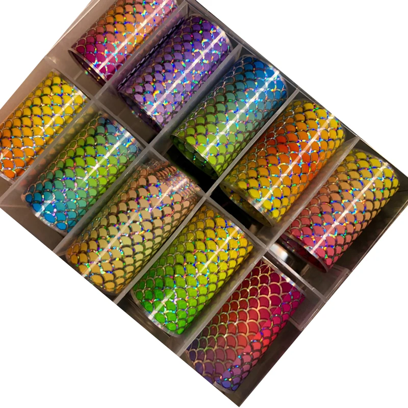 100cm 10rolls Mermaid skin nail foil nail art quick nail art decor 3d Multi-color Mermaid Hologram Sticker Metallic foil scales