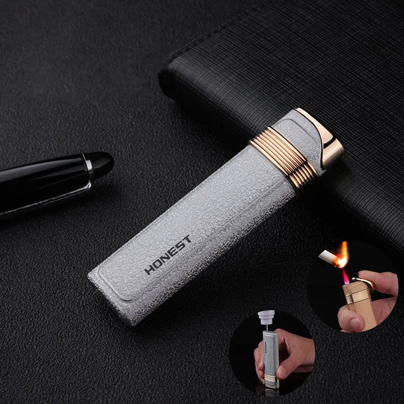 Маленькая металлическая Бутановая газовая зажигалка портативная ультратонкая