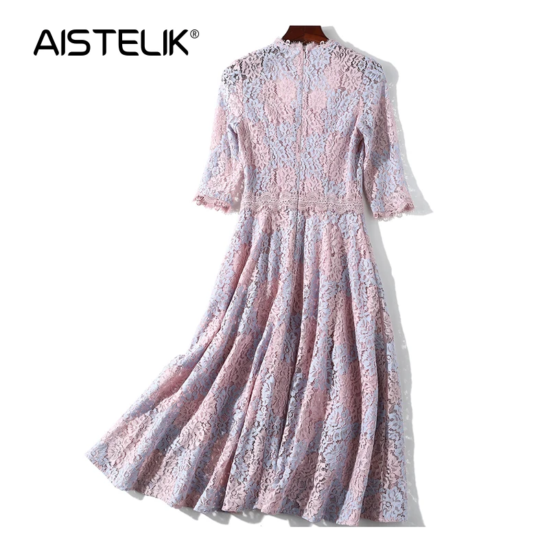 

AISTELIK 2020 осень и зима новое двухцветное кружевное платье темпераментное Сетчатое платье-трапеция средней длины стильное и красивое