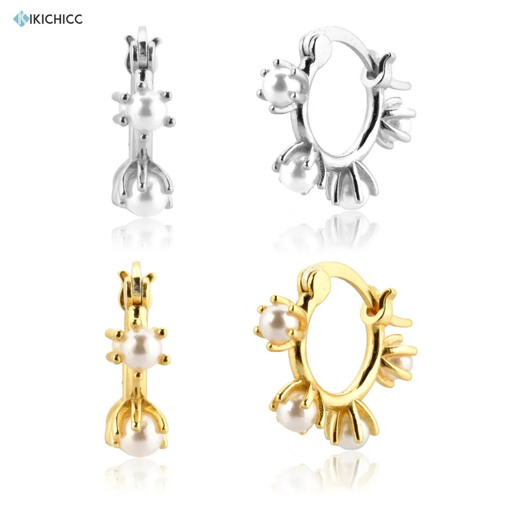 

Kikichicc 100% 925 Sterling Silver Four Natural Pearl Huggies Hoops Circle Earring 2020 Crystal Women Luxury Jewelry Friendshipp