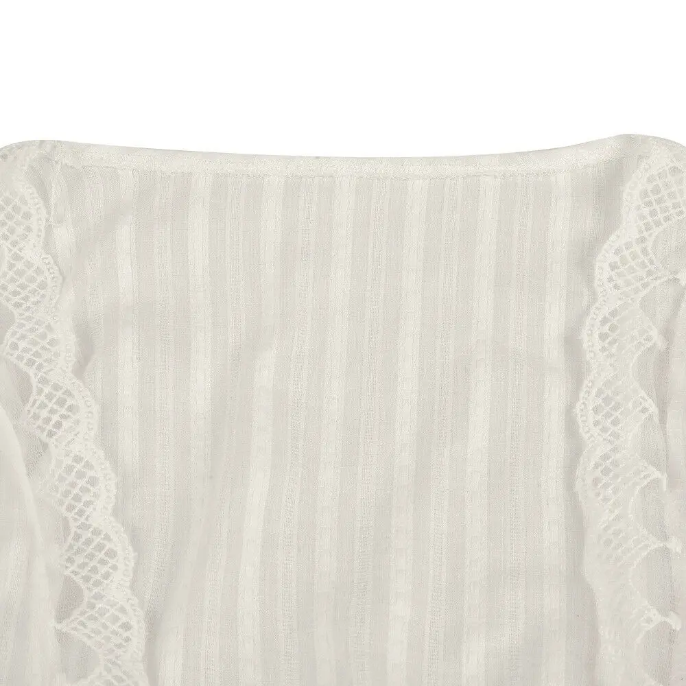 Женская блузка в полоску кружевная с глубоким v-образным вырезом и длинными