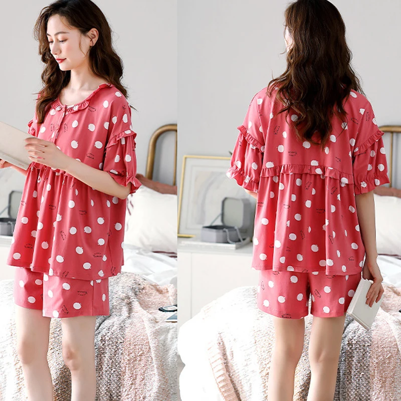 

Summer Cotton Short Sleeve Shorts Cute Thin Section Sexy Pajamas Full Of Beautiful External Wear Homewear