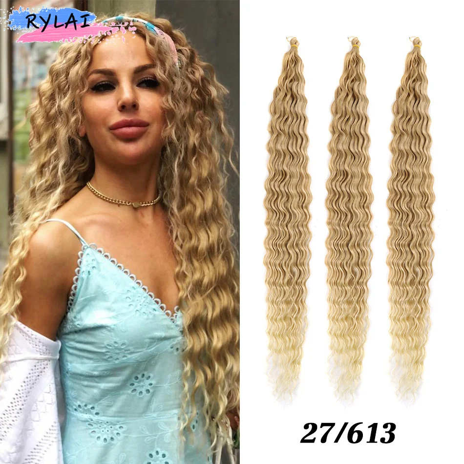 

30" Deep Wave Synthetic Crochet Ombre Braiding Hair Extensions Afro Curls Twist Crochet Tress Hair Afrolokons For Weaving