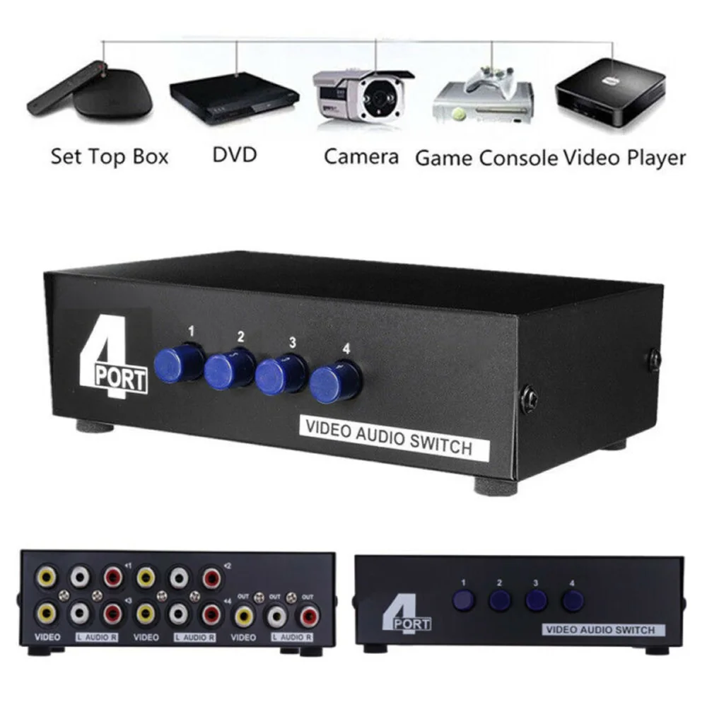 4 порта AV аудио видео RCA входа 1 выход переключатель сплиттер коробка совершенно