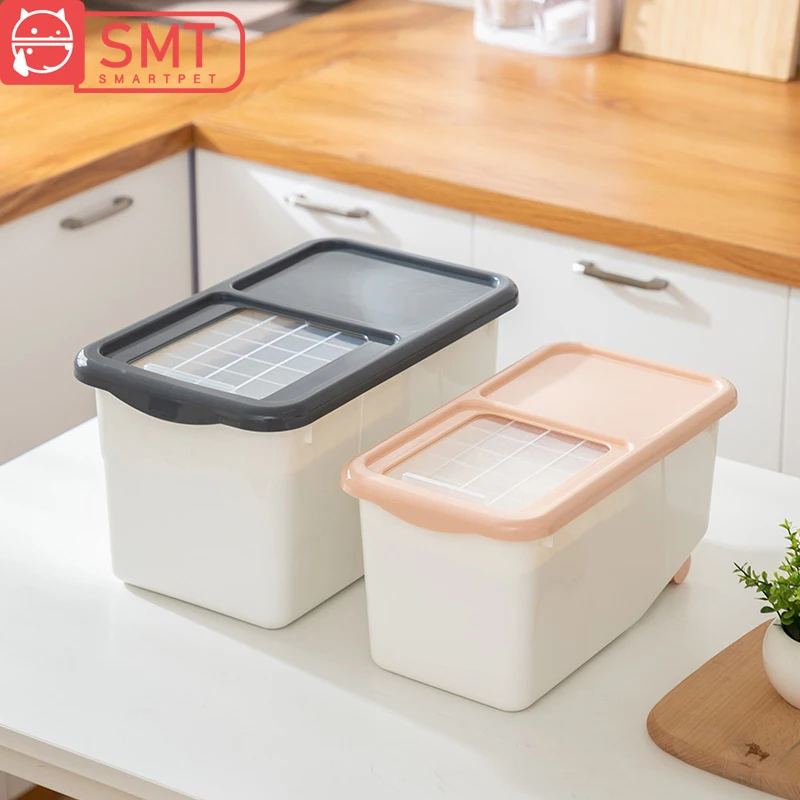 SMARTPET простой стиль Pet Dog Cat пищевой бочонок контейнер для хранения еды для собак сухой корм для животных контейнер антиокислительный с роликами