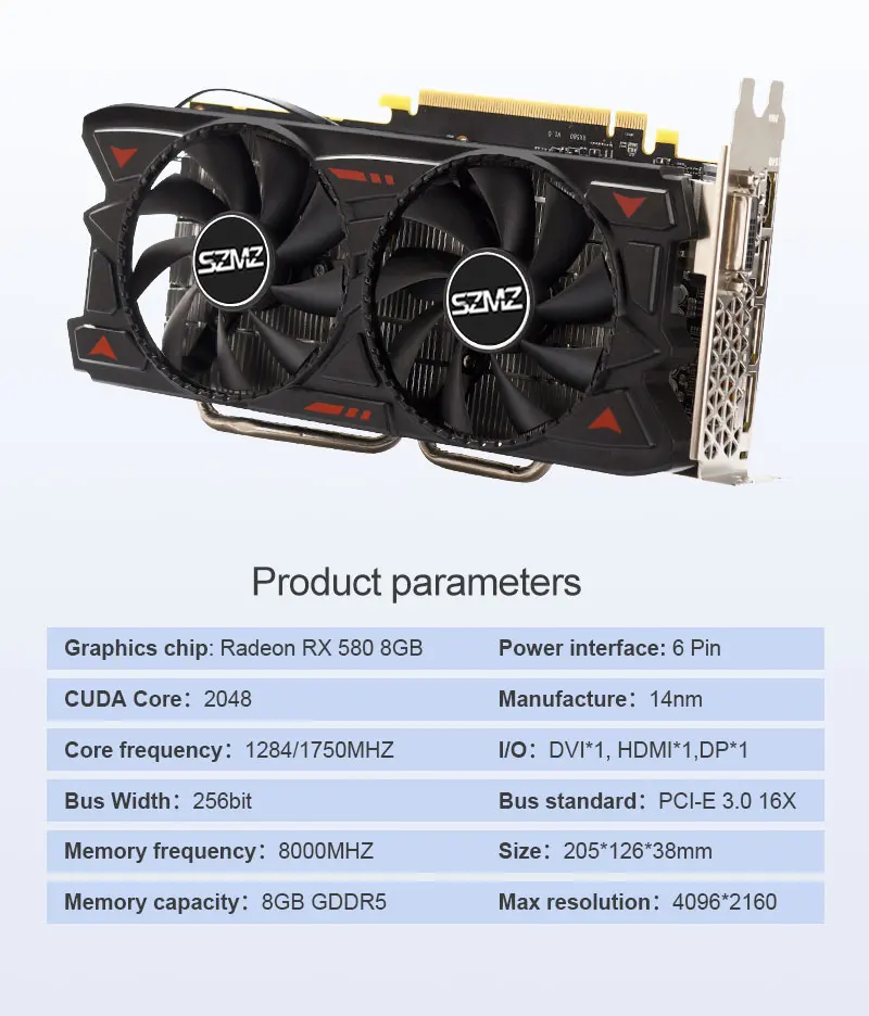Новая 100% оригинальная видеокарта Radeon RX 580 8 ГБ GDDR5 256Bit Rx580 графическая карта для