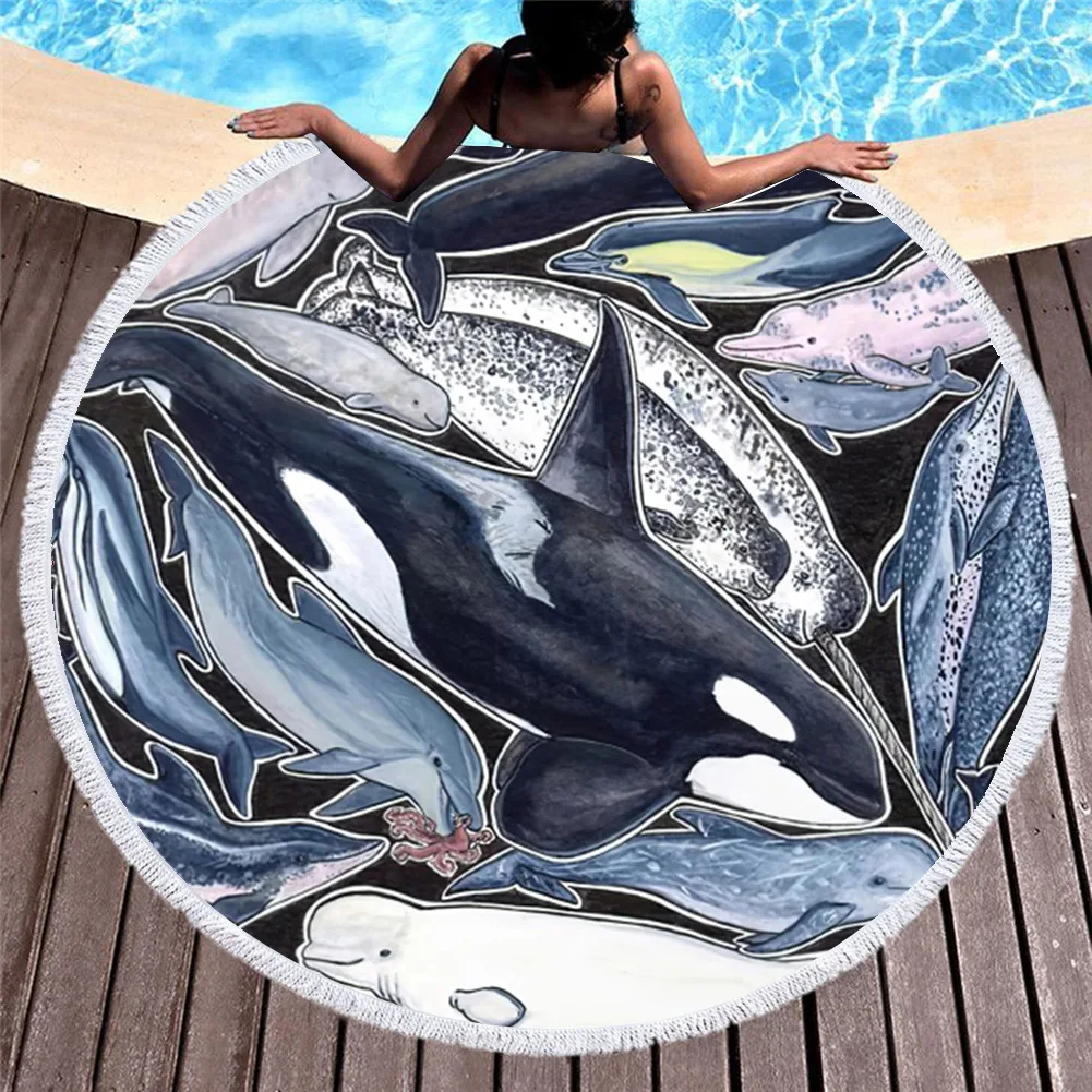 Круглое пляжное полотенце Irisbell с морскими животными 3D мягкое одеяло из