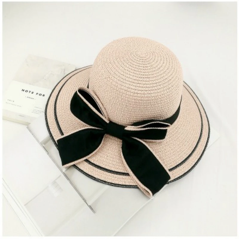 

Korean-Style Bowknot Straw Hat Foldable Two-Color Sunshade Fisherman Hat Outdoor beach hat sun hats for women straw hat 2019