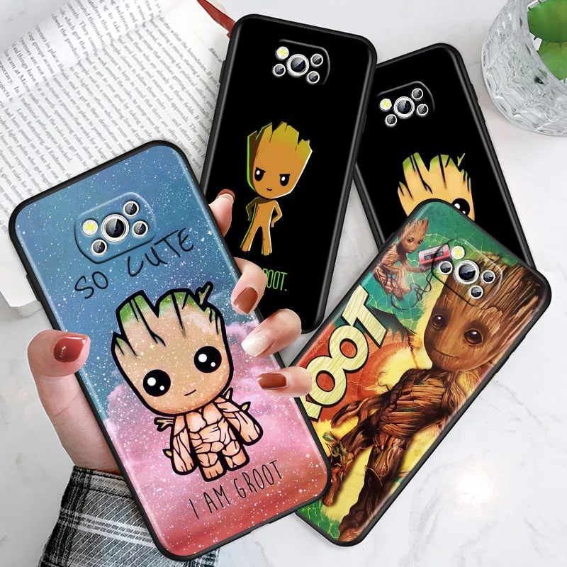 

Marvel Groot Art For Xiaomi Poco X3 NFC F3 GT X2 M3 M2 5G Pro Lite Civi Mi 9SE CC9 Soft Black Phone Case Shell