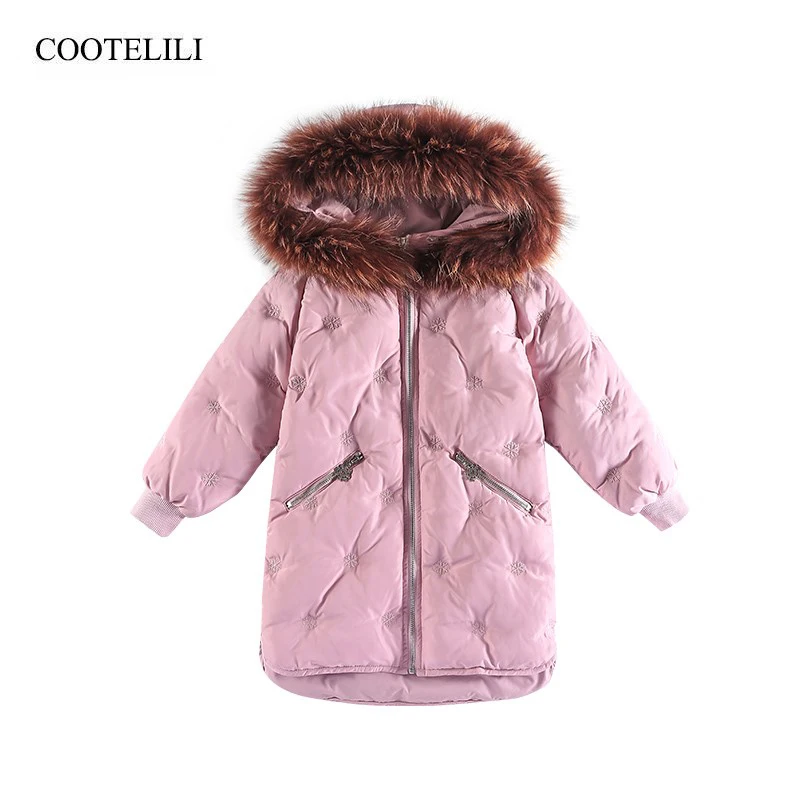 COOTELILI Cotton Padded Parkas Warm Coat For Girls Outerwear Hooded Clothes Raccoon Fur Children Winter Parkas Jacket For Girls