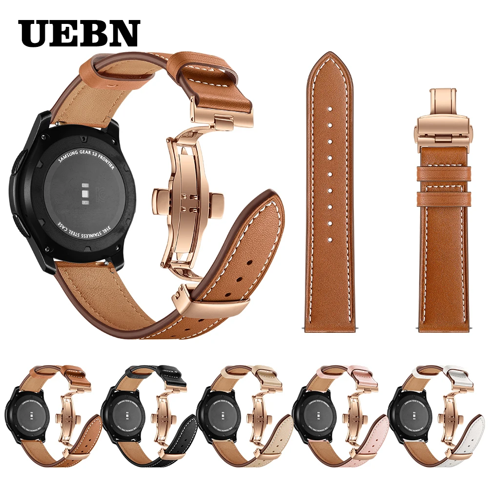 Ремешок UEBN кожаный с застежкой бабочкой для Samsung Galaxy Watch 46 мм Active браслет Gear S3 Classic