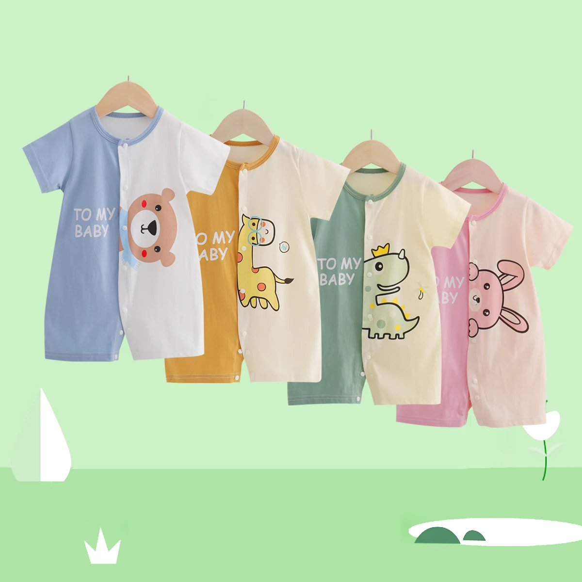 

2021 New Baby Jumpsuit Summer Short Sleeve Thin Baby Kharton Cotton Cartoon Breathable Climbing Suit