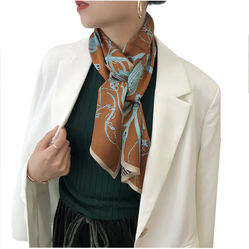 

New 2021 Fashion 100% Real Silk Scarf Luxury Scarves Women Female Shawl High Quality Double-sided Hijab Pashmina Foulard Femme
