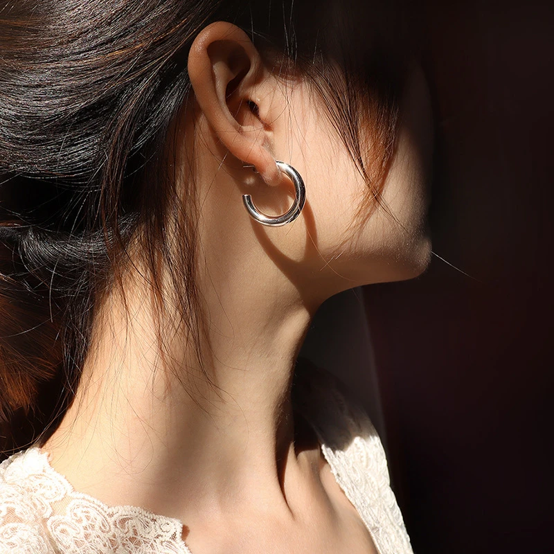 

SODROV Stainless Steel Autumn Winter Simple Solid Size Geometric Ring Earrings Women Fashion Earrings BSF350