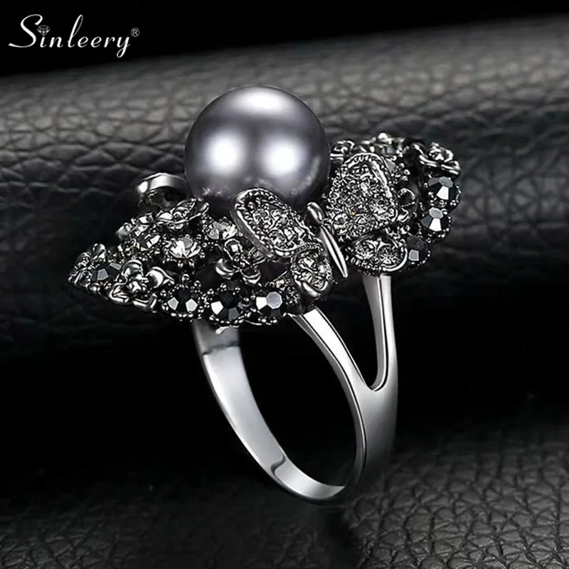 SINLEERY винтажное серое кольцо с жемчугом для женщин античное серебряное модные