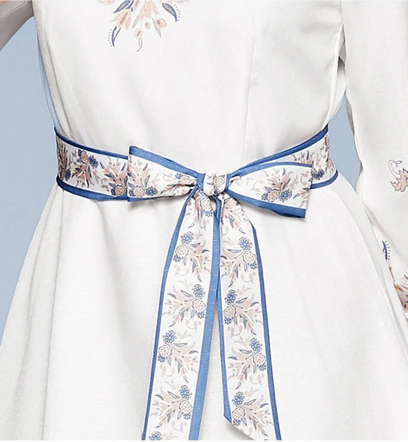 

2020 spring Fashion Maxi Dress Women's Long Sleeve Vintage Printed Pattern Elegant High Waist Long Dress With Belt