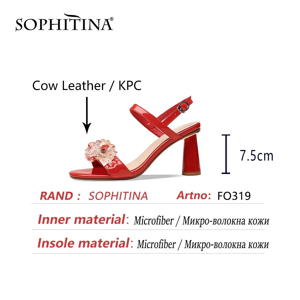 

SOPHITINA Patent Leather Summer Women Whoes Sandals Sweet Style Crystal Round Heel Party Square Toe Red Beautiful New 2021 O319