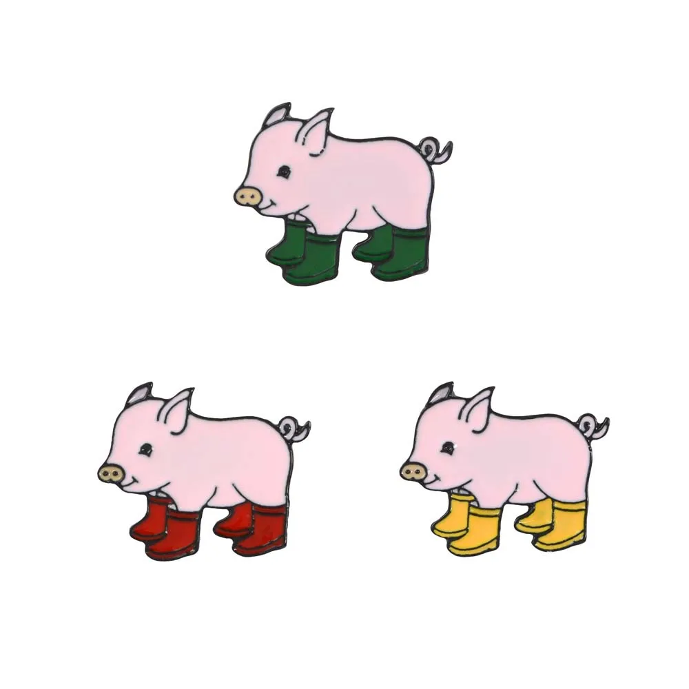 Милые животные ювелирные изделия забавная Свинья с дождевиками эмалированные