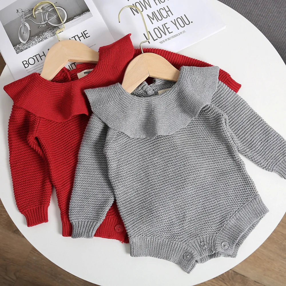 Весенне-осенние вязаные комбинезоны для новорожденных девочек и мальчиков с