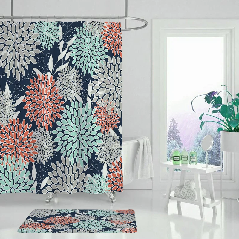 Занавеска для душа с лимоном фруктами цветами зелеными листьями