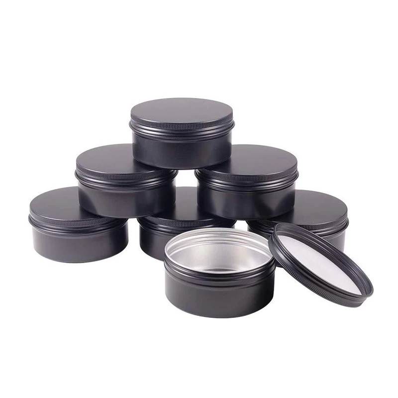 

50pcs 50g/50ml Metal Aluminum Round Tin Cans Box Black Empty Cosmetic Cream Jar Pot Case Screw Thread Lid Lip Balm Container