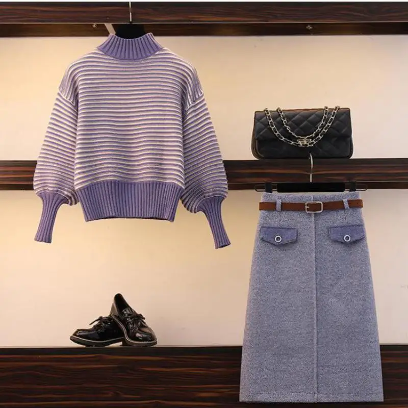 Модный женский Повседневный вязаный свитер размера плюс комплект из 2 предметов