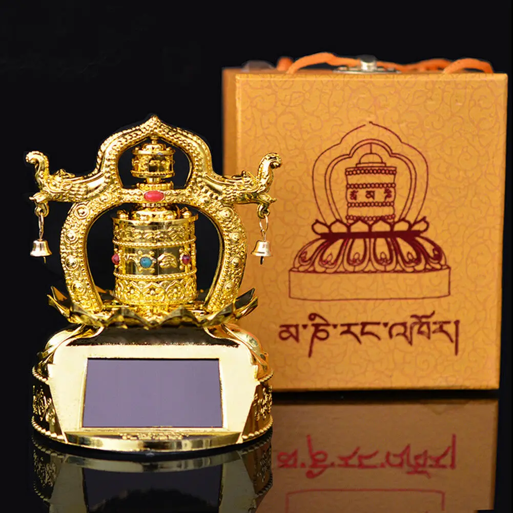 Тибетская позолоченная молитвенная колесо лотоса на солнечной энергии